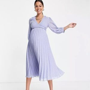 ASOS Maternity nursing pleated tie wrap around midi dress in chevron texture